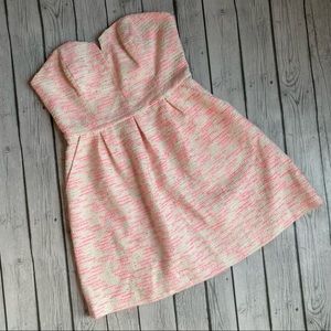 Anthropologie Pink and White Strapless Dress